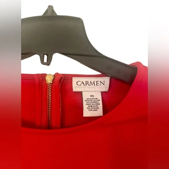 NWOT! Luxury Designer Carmen Marc Valvo Red Long-Sleeve Peplum Top Flattering XS - Picture 2 of 10